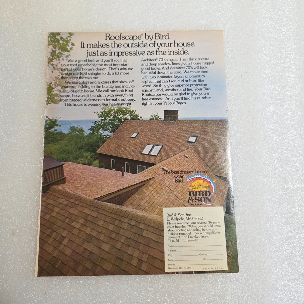 Vintage 1979 Bird & Son Roofscape Architect Shingles Print Ad 8x10.5 Decor